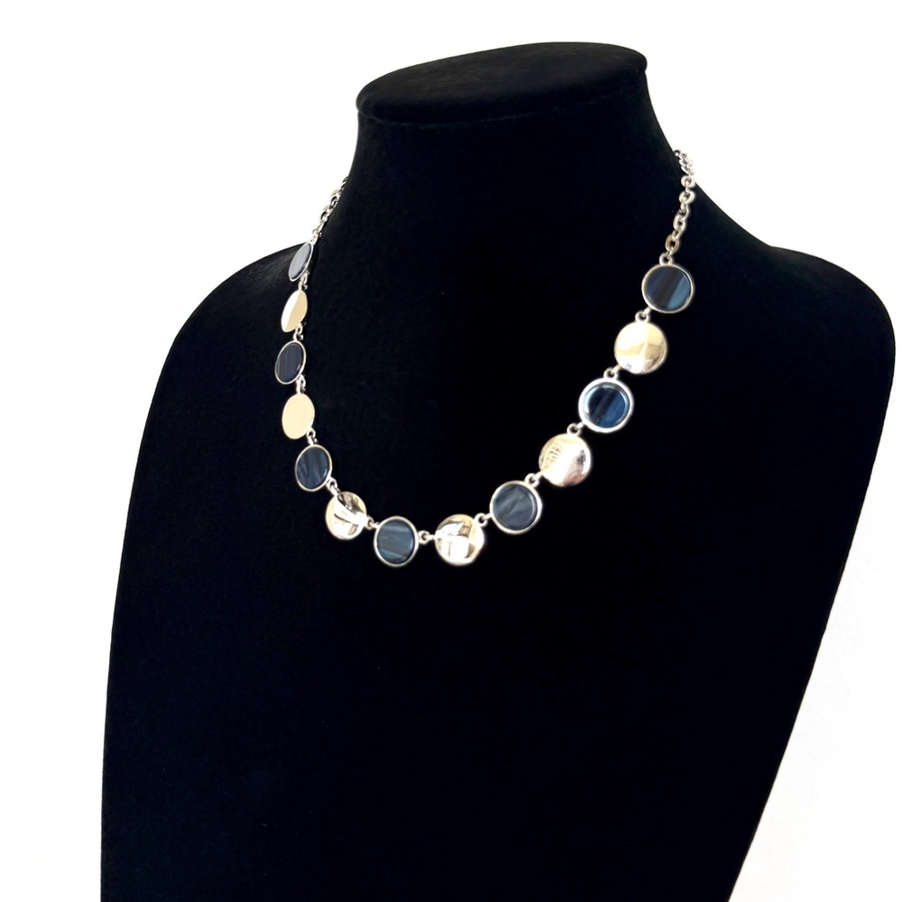 CHICO’s | NWT | Silver & Marbleized Navy Enamel Dot Necklace & Earring Set ✨ - Picture 8 of 9